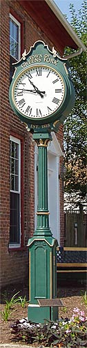 Greens Fork Post Clock at 19 Pearl Street