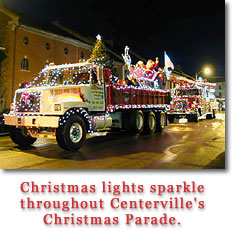Christmas lights decorate a huge truck for the Centerville Christmas Parade.