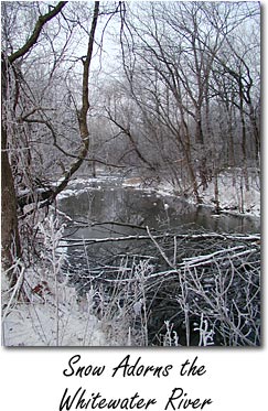 Snow adorns the Whitewater River.