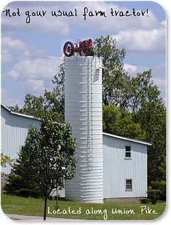 This tractor sits on top of a silo on Union Pike.  It can be seen from I-70.