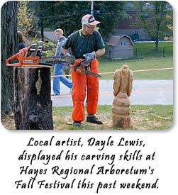 Local artist, Dayle Lewis, displayed his carving skills at Hayes Regional Arboretum this past weekend.