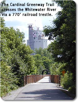 The Cardinal Geenway Trail crosses the Whitewater River via a 770' railroad trestle.