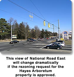 This view of National Road East will change dramatically if the rezoning request for the Hayes Arboretum property is approved.