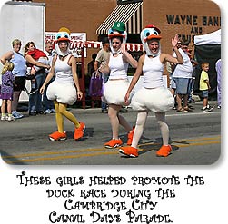 These girls helped promote the duck race during the Cambridge City Canal Days Parade.