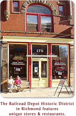 The Railroad Depot Historic District in Richmond features unique stores & restaurants.