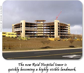 The new Reid Hospital tower is quickly becoming a highly visable landmark.