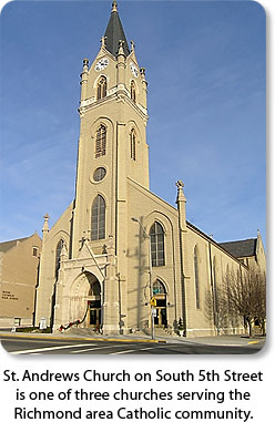 St. Andrews Church on South 5th Street is one of three area churches serving the Richmond area Catholic community.
