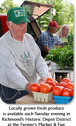 Locally grown fresh produce is available each Tuesday evening in Richmond's Historic Depot District at the Farmer's Market & Fair.