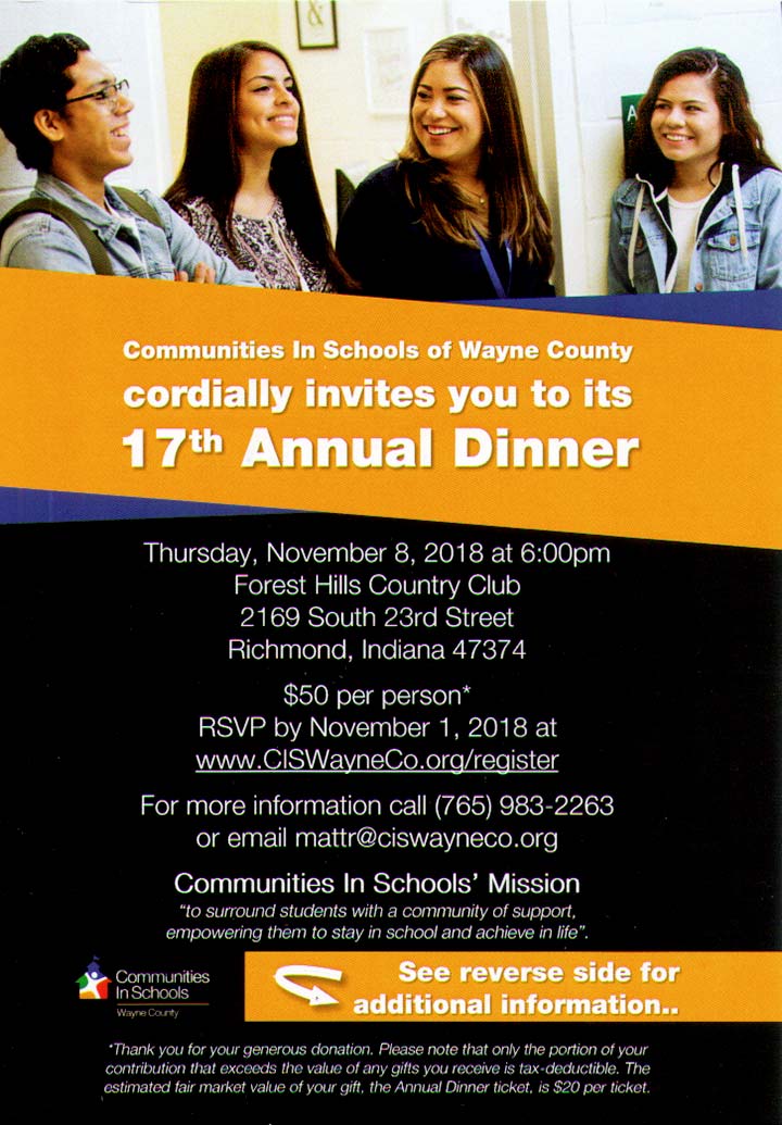 Supplied Flyer: Communities In Schools 2018 Annual Dinner