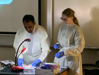 Supplied Photo: Dr. Bhavsar and Jasmine during his demonstration. 