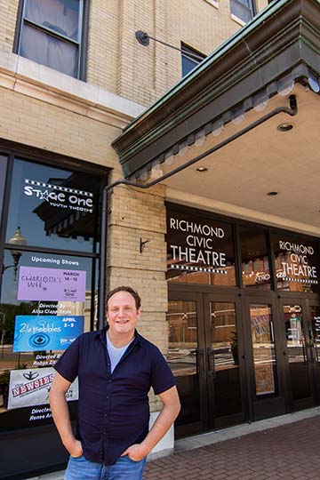 Supplied Photo:  Ryan Shaw stands in front of Richmond Civic Theatre in spring 2019. Shaw, B.S. '10, is the managing director for Stage One Youth Theatre.
