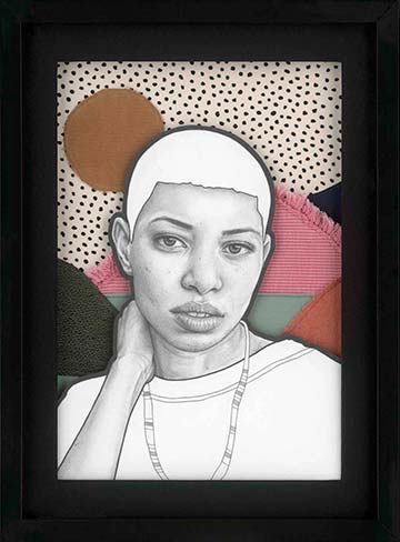 Supplied Image:  The WVAC Chancellor's Purchase Award went to Shelby Alexander of Cincinnati, Ohio, for Not Your Ingénue, a mixed media piece made from graphite on paper, secondhand textiles.