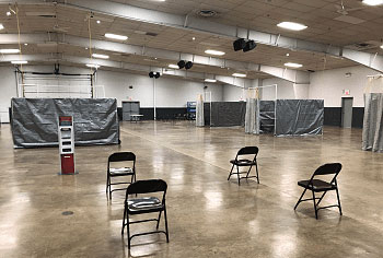 Supplied Photo:  Chairs spaced apart in the empty Kuhlman Center.