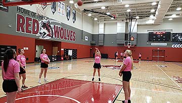 Supplied Photo: Freshman guard Caitlin McEldowney shoots a free throw. The women's basketball team raised over $1,600 with its inaugural Free Throw-athon on February 26 at Lingle Court.  McEldowney,  of Versailles, Ohio, made 95 of 100 free throws.