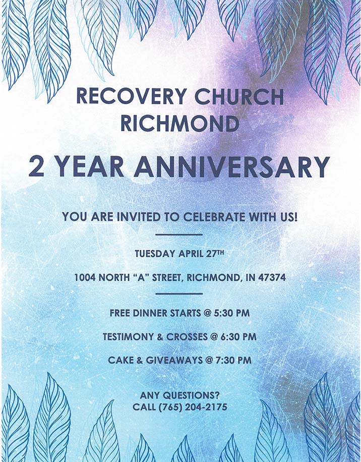 Supplied Flyer: Recovery Church Richmond 2 Year Anniversary