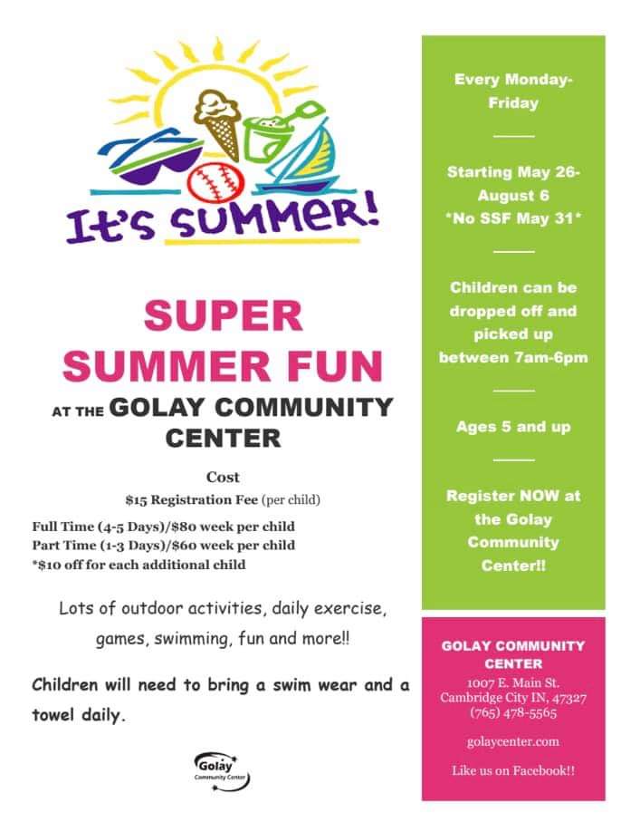 Supplied Flyer: Summer Fun at the Golay Center