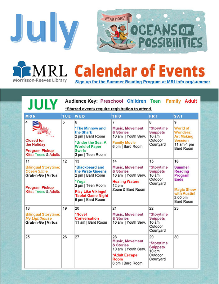 Supplied Flyer:  MRL July 2022 Calendar