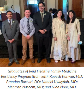 Supplied Image: Graduates of Reid Health's Family Medicine Residency Program (from left): Kapesh Kunwar, MD; Brandon Baccari, DO; Nabeel Uwaydah, MD; Mehrosh Naseem, MD; and Nida Noor, MD.