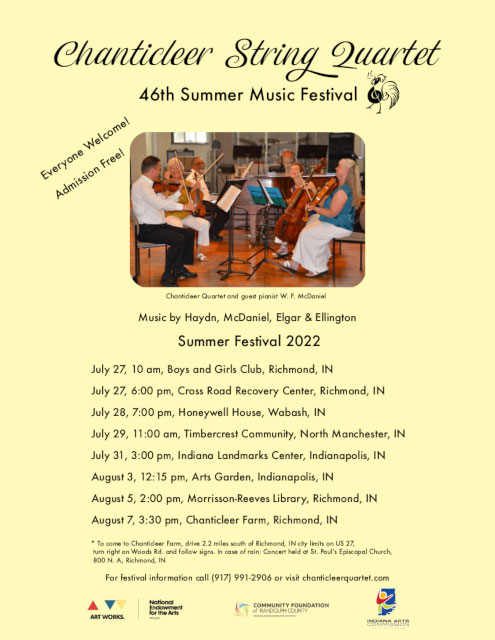 Supplied Flyer:  2022 Chanticleer String Quartet Schedule