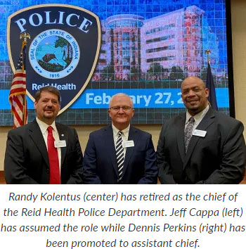 Supplied Photo: Randy Kolentus (center) has retired as the chief of the Reid Health Police Department. Jeff Cappa (left) has assumed the role while Dennis Perkins (right) has been promoted to assistant chief.