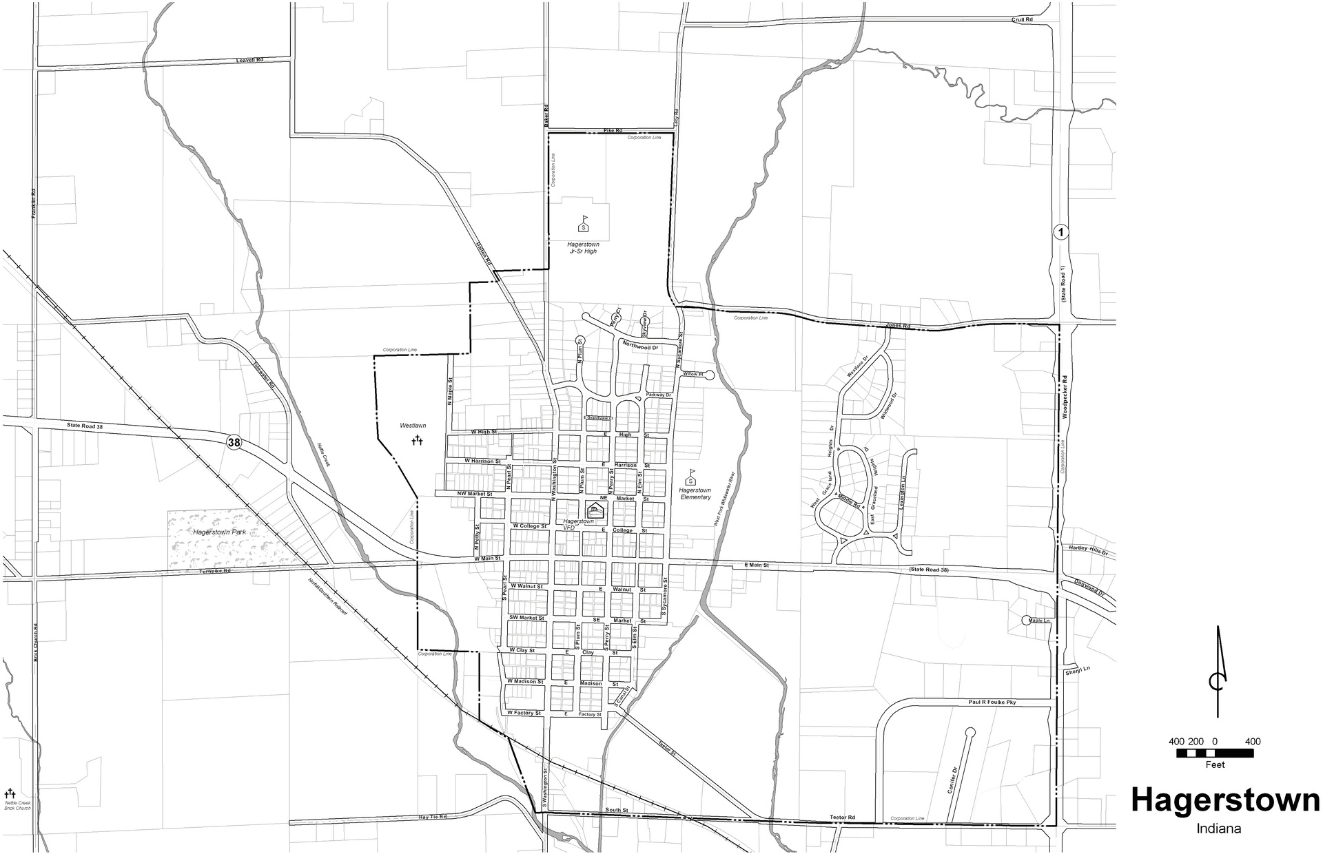 Map of Hagerstown, Indiana