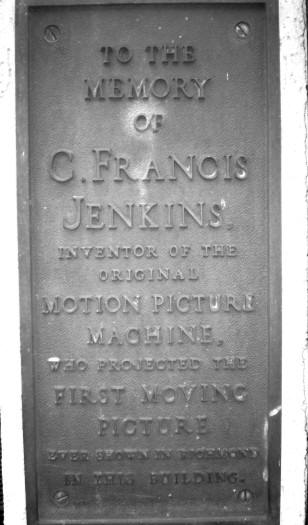Photo: Plaque on front of building: To the memory of C. Francis Jenkins
