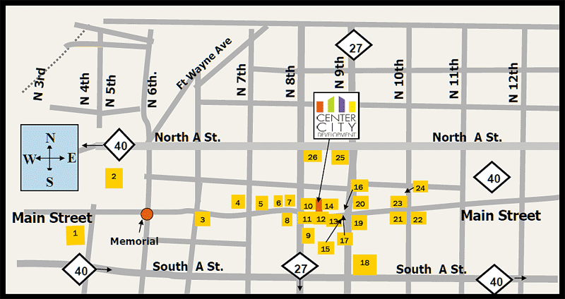 Map of the Downtown Richmond, Indiana Walking Tour
